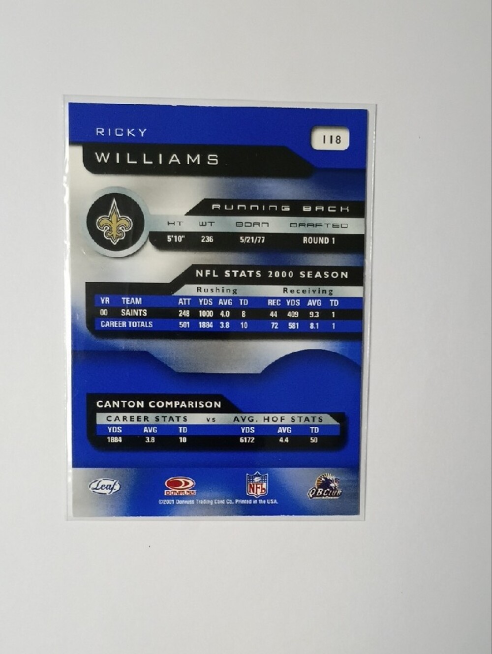 Ricky Williams Football Card - Blue - Picture 2 of 2